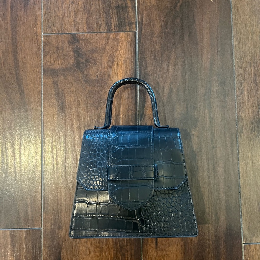 Black Crocodile-Embossed Mini Bag